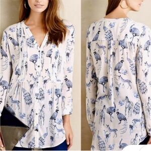 Women's Blue and White Animal Print Blouse